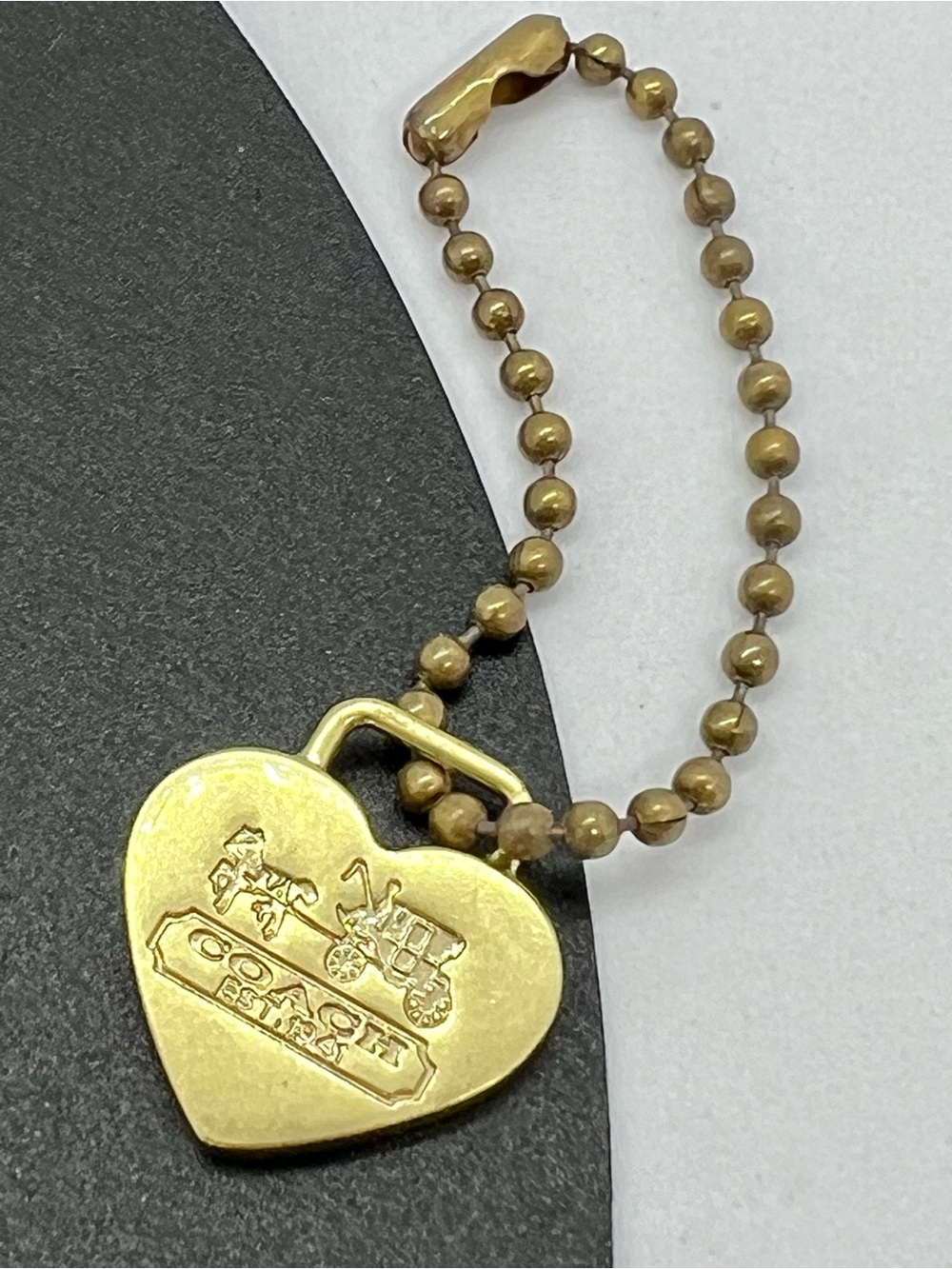 Vintage Coach Gold Tone Heart Hangtag Charm Keychain Fob Purse Pendant